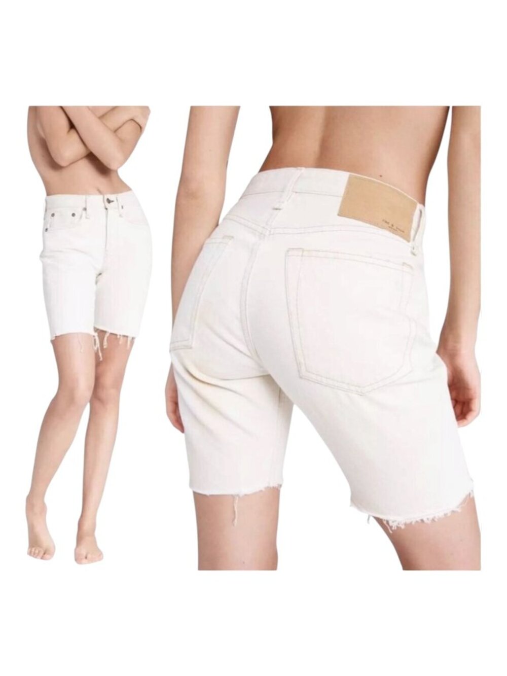 Rag & Bone Maya Shorts Women 23 Ecru Denim High Rise Walking Jean Shorts Bermuda